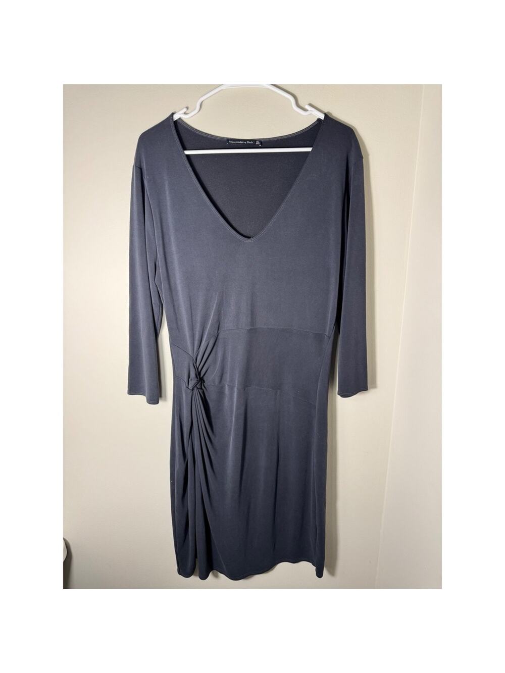 Abercrombie Fitch Womens Gray Knit V Neck Twist Front Midi Dress XL